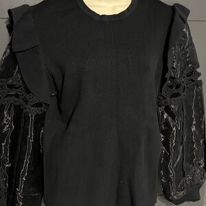 Black Ruffle Puffy Sleeve Top 2x-3x stretchy